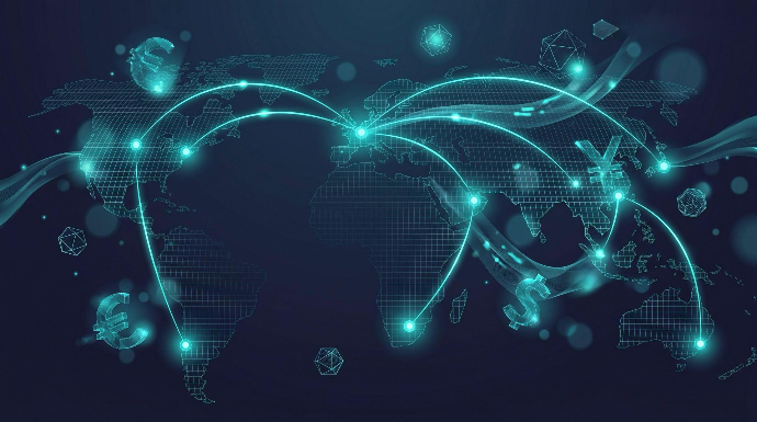 world map with financial flows
